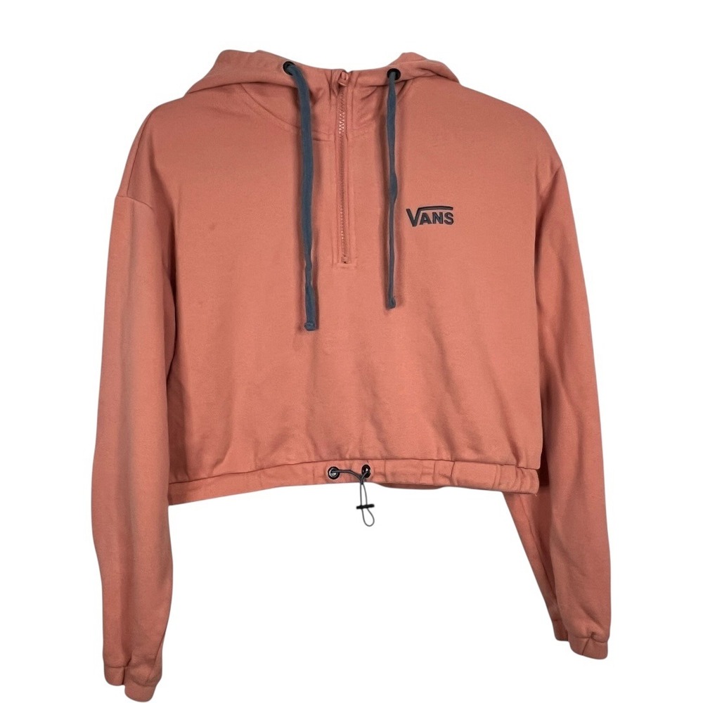 Vans Women's Quarter Zip Cropped Hoodie Coral Pink Bungee Waist - Size